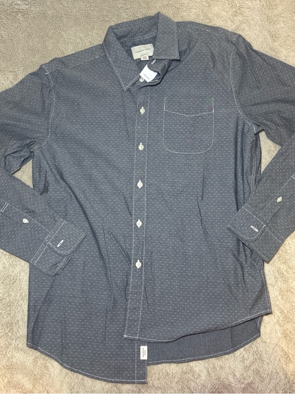 American Eagle Outfitters Men's Charcoal Dot-Print Button-Down Shirt